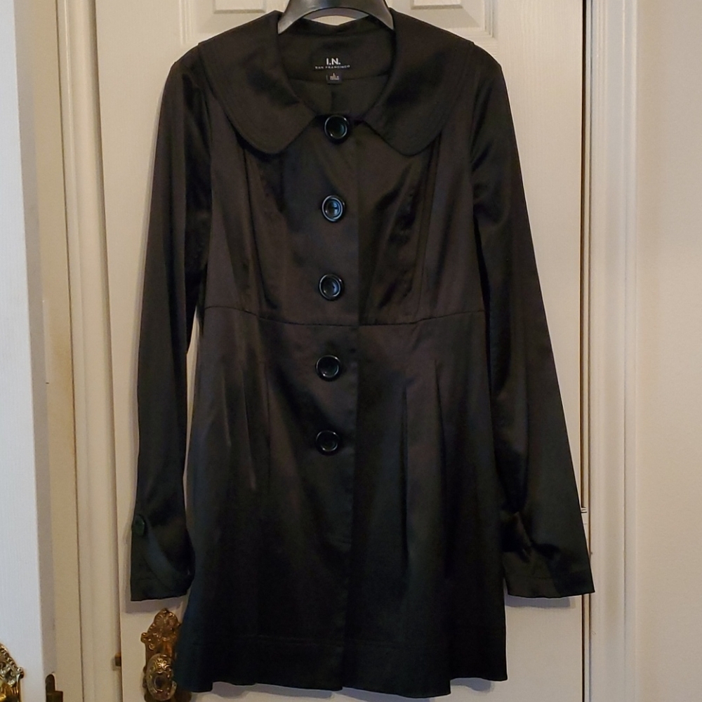 Black satin evening coat